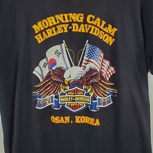 Vintage Harley Davidson Motorcycles MORNING CALM Osan KOREA Black T Shirt M RARE